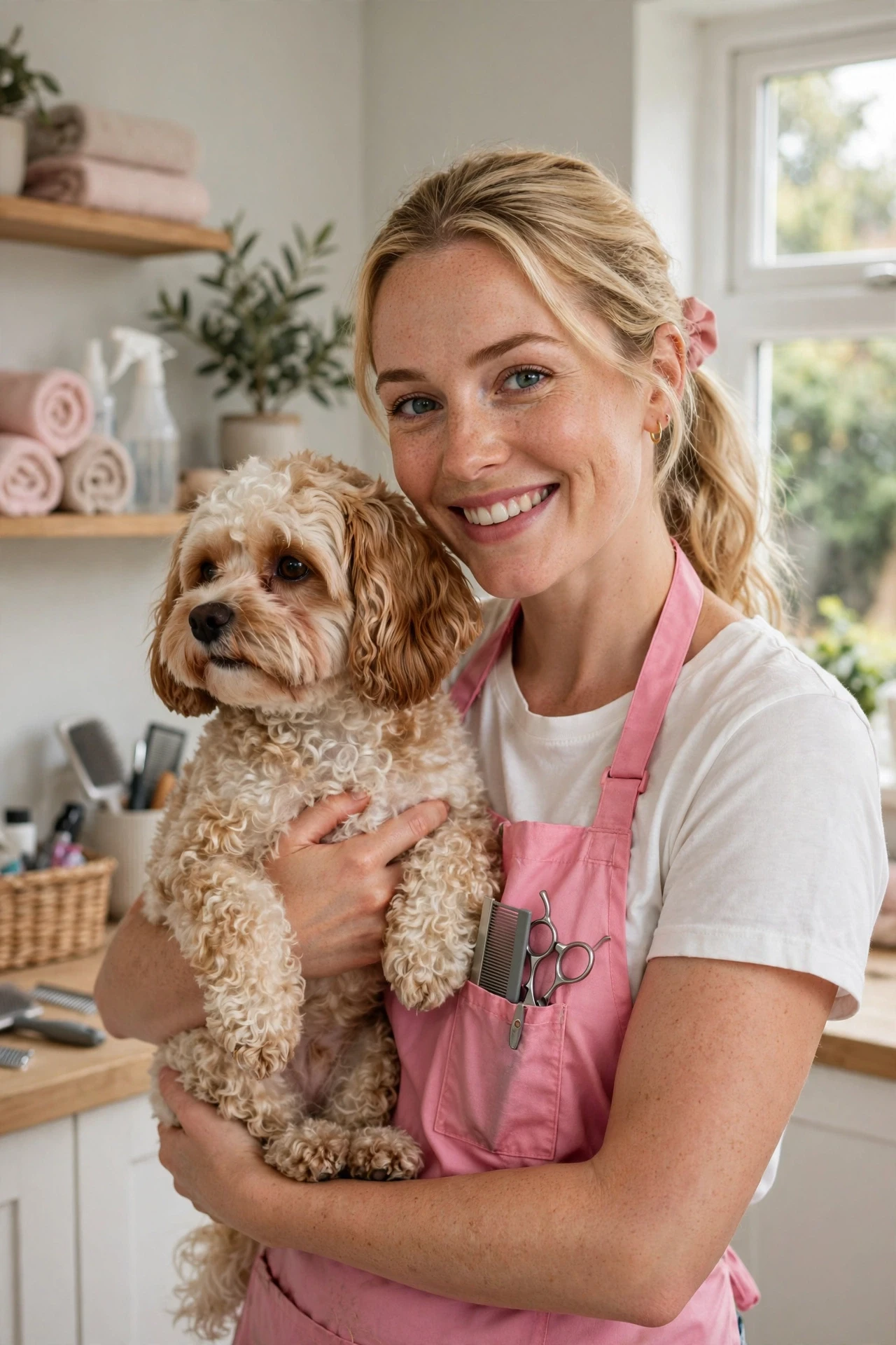Lisa owner portrait with cavapoo