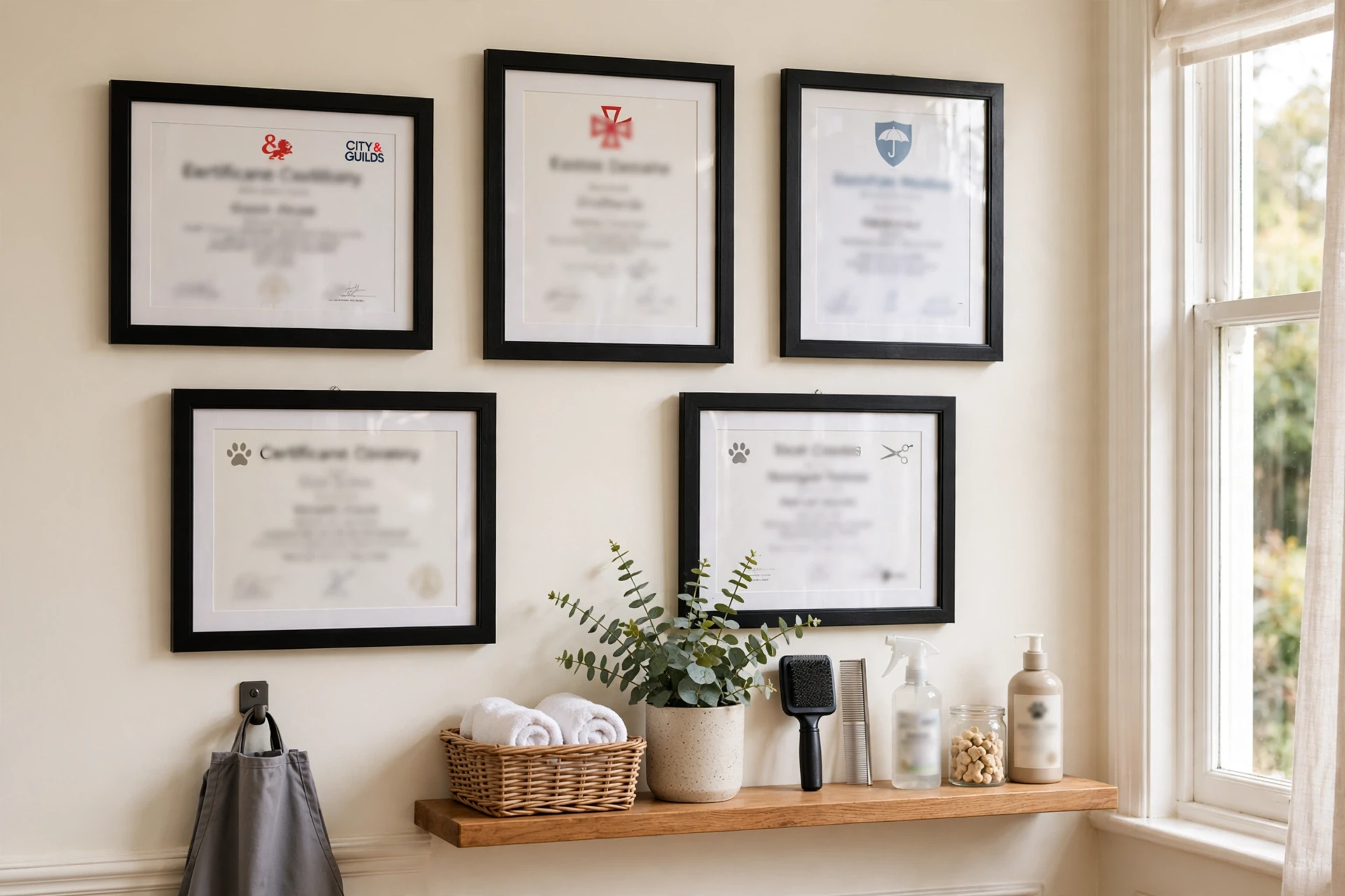 Certificates on wall