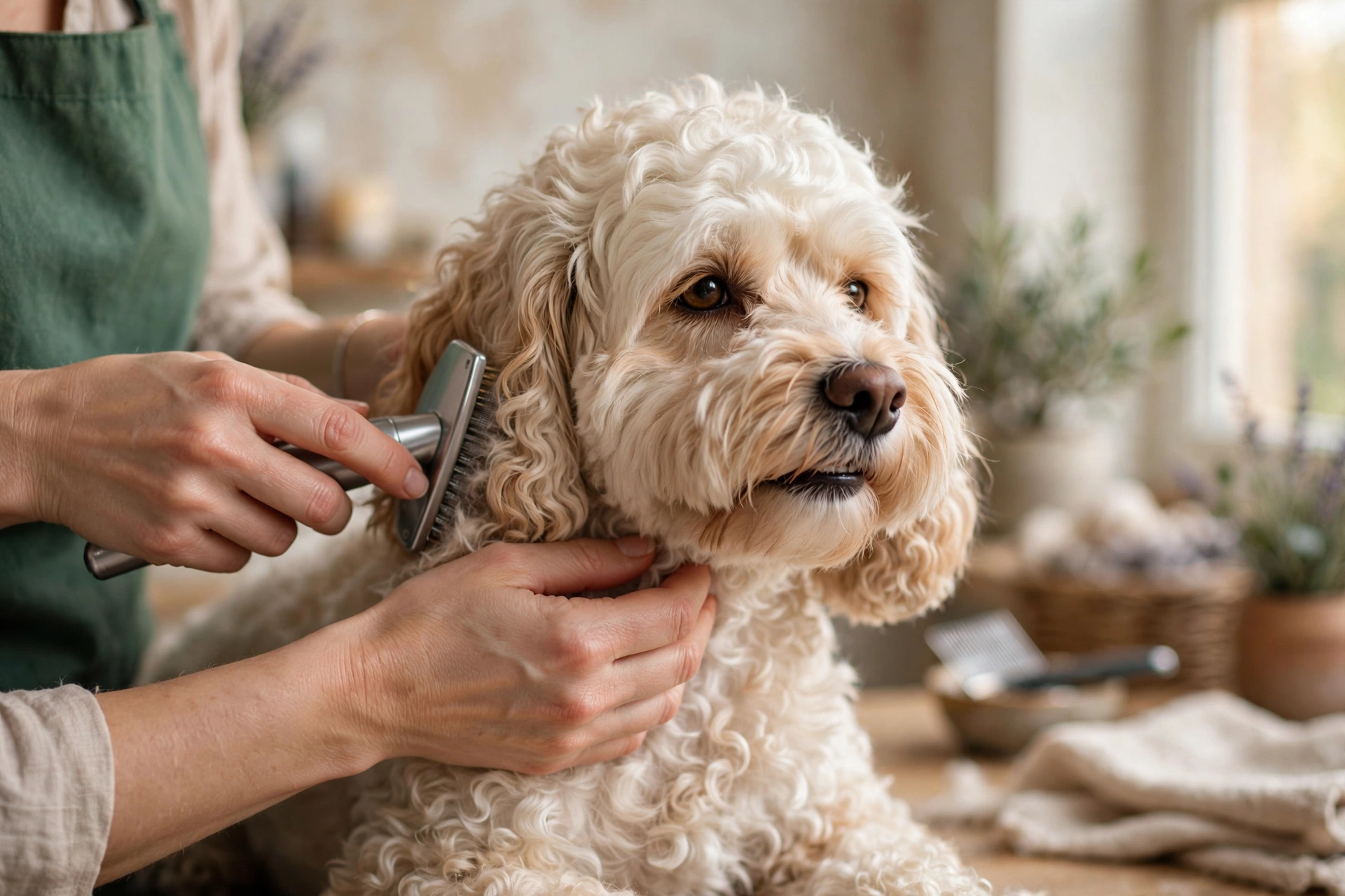 Gentle brushing calm dog